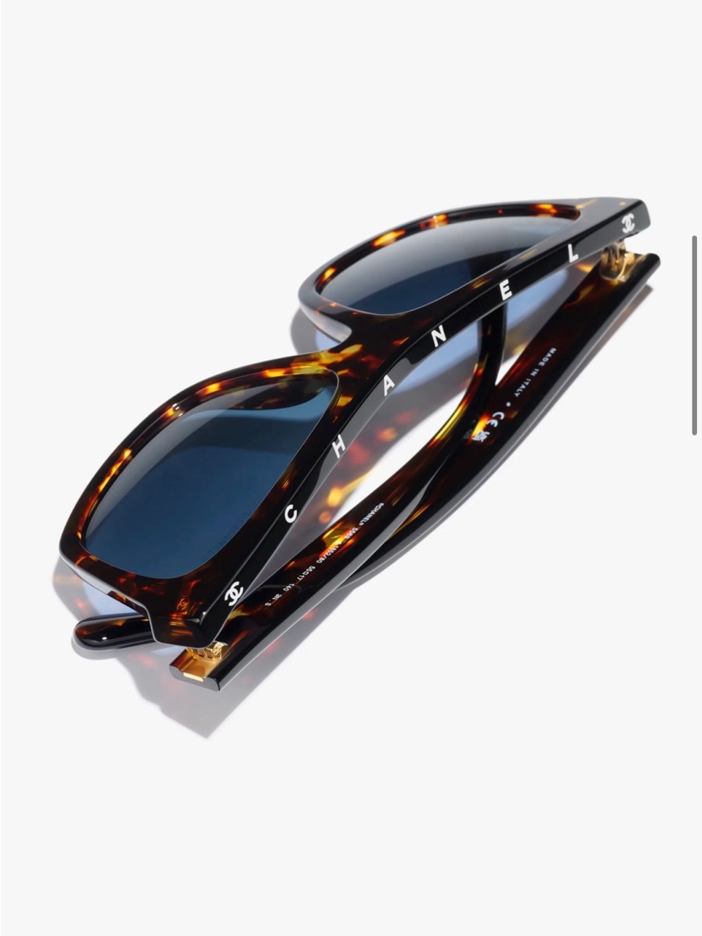 CHANEL Tortoiseshell Frame Sunglasses with Blue Lenses